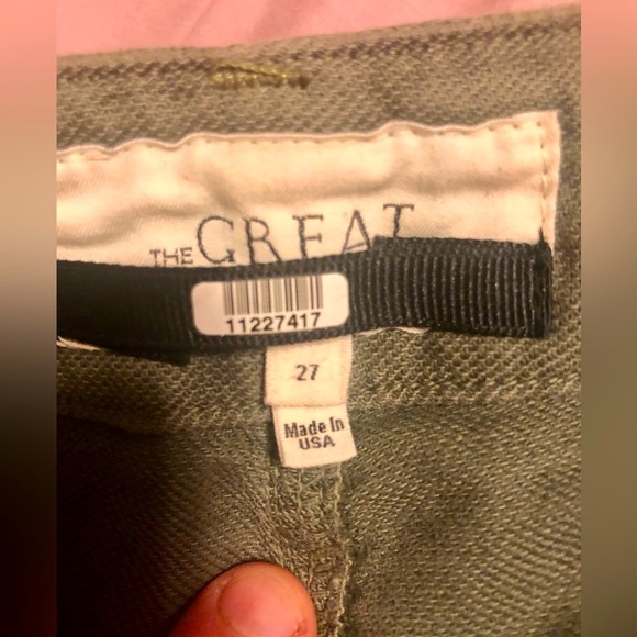 🌴🤩 THE GREAT OLIVE GREEN CROPPED PANTS W/ HEART ❤️ EMBROIDERY. SIZE 27🙌 - Picture 12 of 14